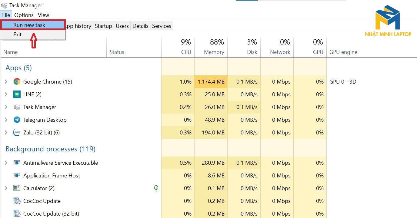 Test màn hình bằng task manager