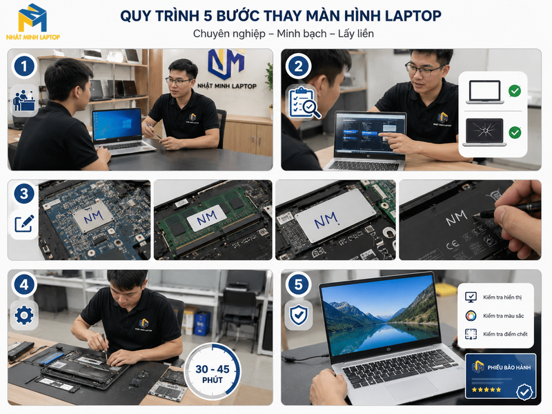 Quy trình 5 bước thay thế màn hình chuẩn và chuyên nghiệp tại Nhật Minh Laptop