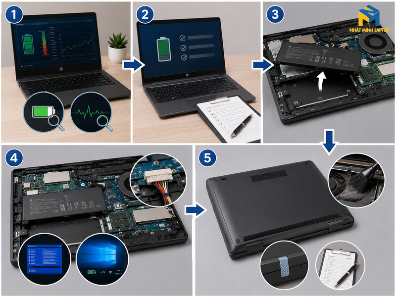 Quy trình thay pin 5 bước chuyên nghiệp tại Nhật Minh Laptop