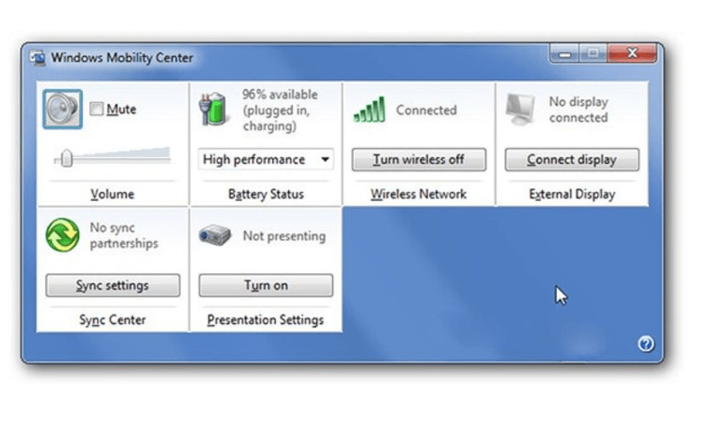 Bảng Windows Mobility Center 