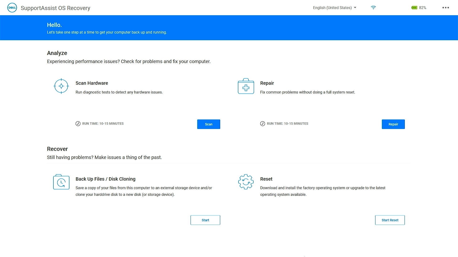 Sử dụng Dell SupportAssist OS Recovery