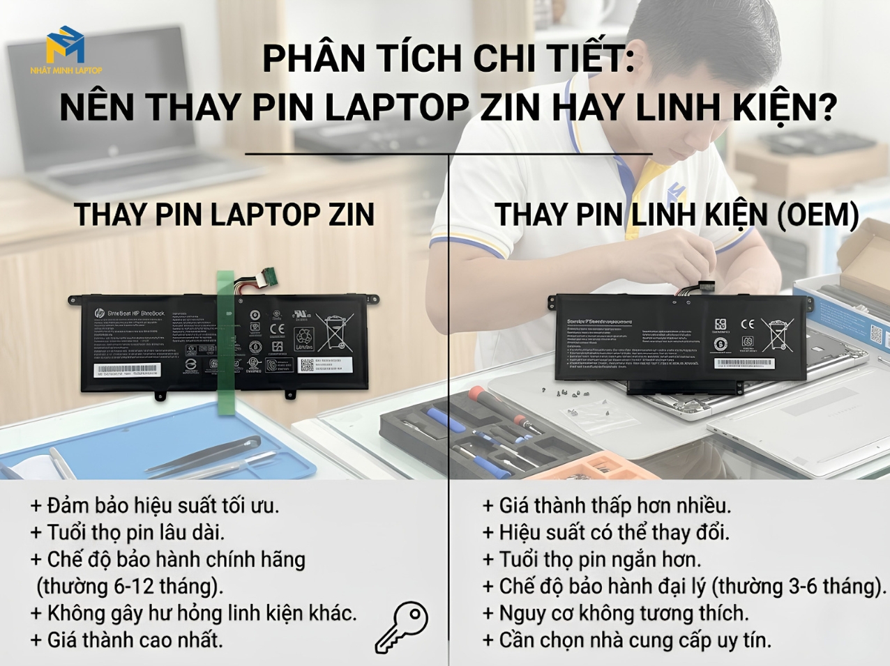 Phân tích chi tiết: Nên thay pin Laptop Zin hay pin Linh kiện (OEM)?