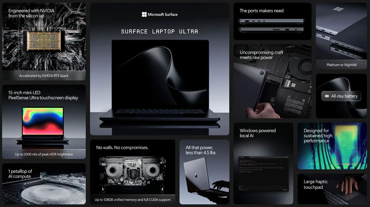 Surface Laptop Ultra sở hữu con chip mới mạnh nhất NVIDA RTX Spark