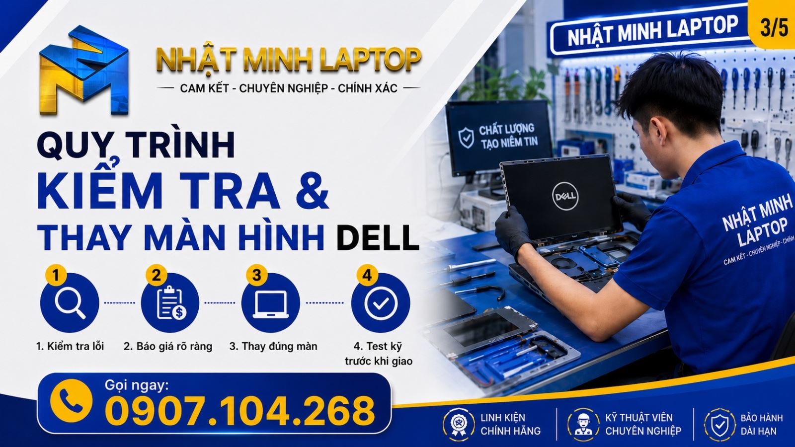 quy trình thay màn hình laptop Dell tại Nhật Minh Laptop